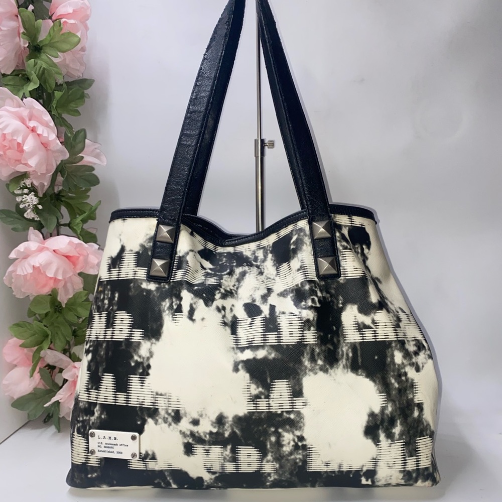L.A.M.B. By  Gwen Stefani Canvas Tote Handbag         White/Black X-Large